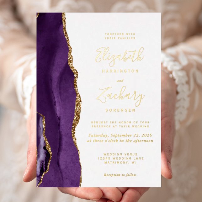 Invitation En Aluminium Mariage d'âge moderne violet or (Créateur téléchargé)