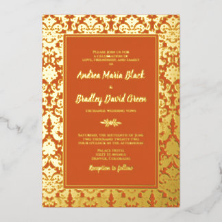 Invitation En Aluminium Mariage damassé Orange Real Gold Foil