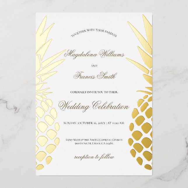 Invitation En Aluminium mariage d'ananas en feuille réelle (Recto)