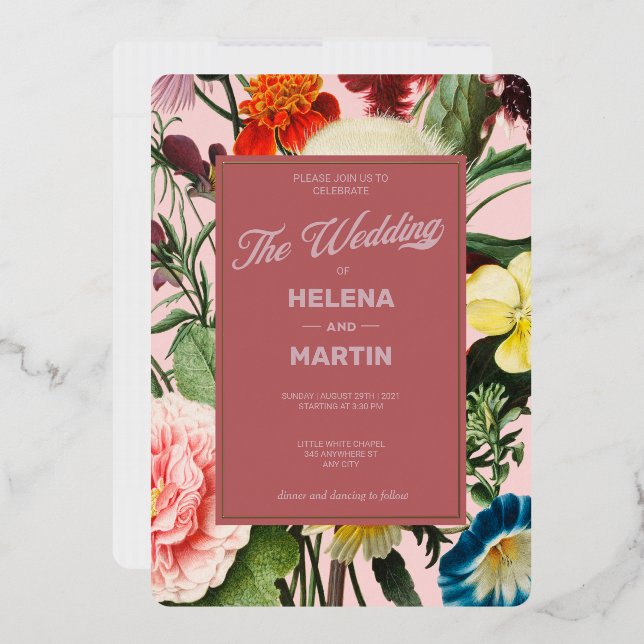 Invitation En Aluminium Mariage dans un jardin fleuri (Enveloppe)