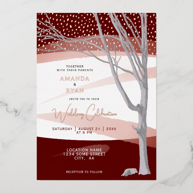 Invitation En Aluminium Mariage d'aquarelle d'hiver rustique de Bourgogne (Recto)