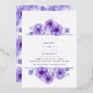 Invitation En Aluminium Mariage d'aquarelle fleurie d'anémone blanc violet