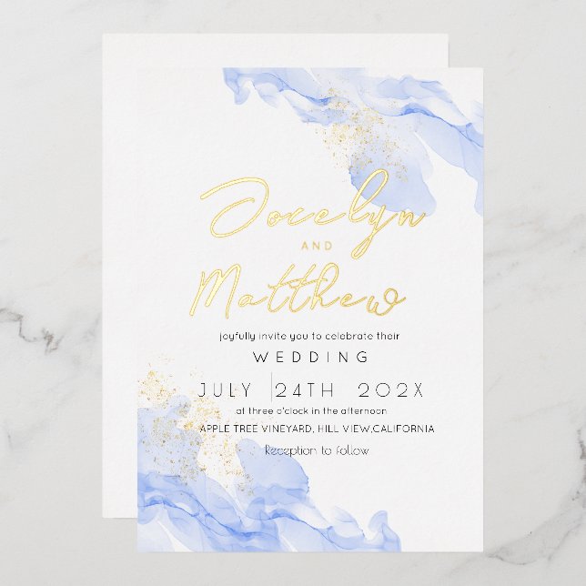 Invitation En Aluminium Mariage d'aquarelle moderne en marbre (Recto/Verso)