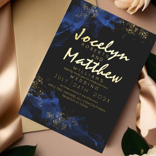 Invitation En Aluminium Mariage d'aquarelle noir bleu brillant