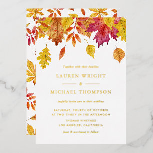 Invitation En Aluminium Mariage d'automne aux feuilles tombantes aquarelle