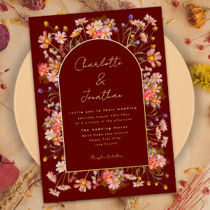 Invitation En Aluminium Mariage d'automne aux fleurs sauvages, Bourgogne, 