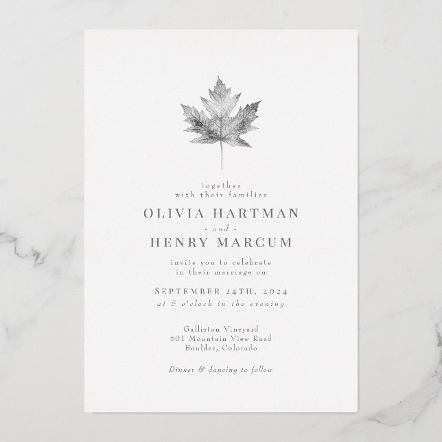 Invitation En Aluminium Mariage d'automne élégant feuille d'érable feuille (Recto)