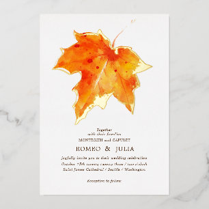Invitation En Aluminium Mariage d'Automne Feuille d'Érable Aquarellée Oran