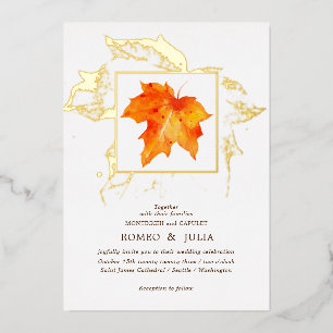 Invitation En Aluminium Mariage d'Automne Orange Feuille d'Érable Aquarell