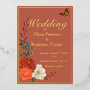 Invitation En Aluminium Mariage d'automne Papillon monarque floral terraco