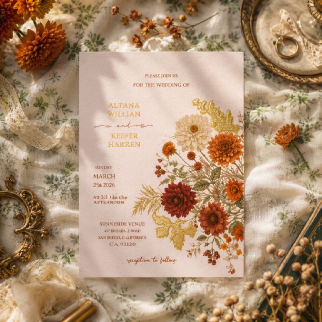 Invitation En Aluminium Mariage d'automne rustique orange brûlé  (Créateur téléchargé)