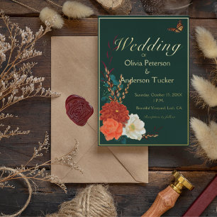 Invitation En Aluminium Mariage d'automne Vert forêt Floral Papillon monar
