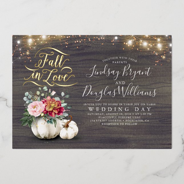 Invitation En Aluminium Mariage de automne Citrouille de Bourgogne rouge e (Recto)