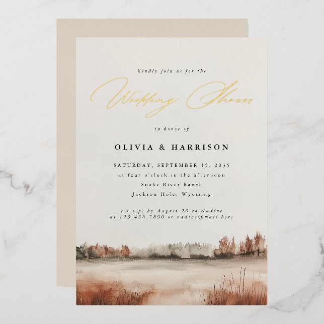 Invitation En Aluminium Mariage de automne Elegant Paysage Douche Couple's (Recto/Verso)