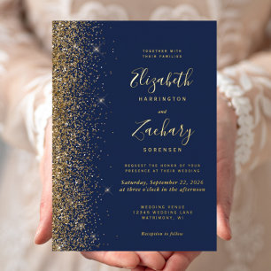 Invitation En Aluminium Mariage de bord de Parties scintillant d'or bleu m