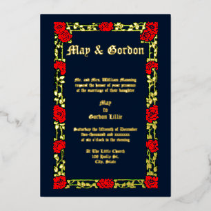 Invitation En Aluminium Mariage de bordure florale de rose rouge vintage