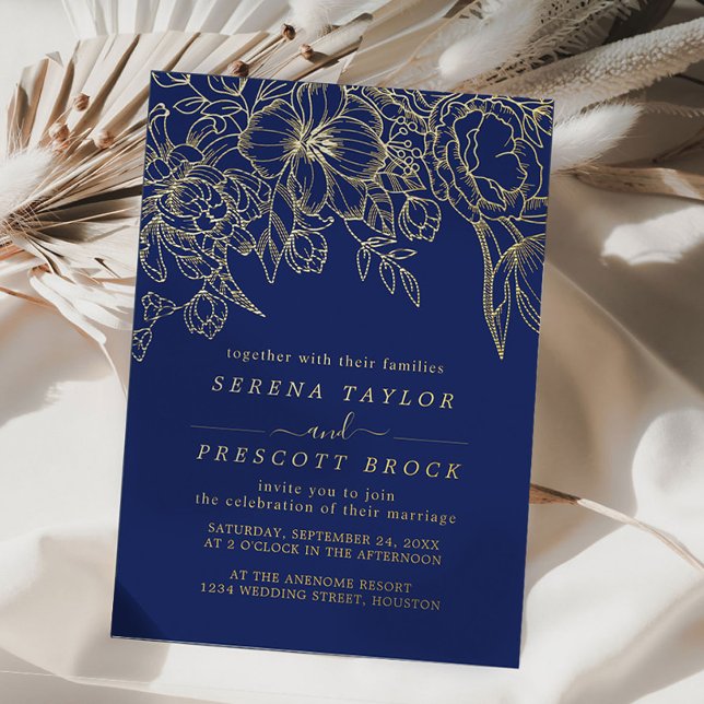 Invitation En Aluminium Mariage de bouquet minimal de la marine réel (Créateur téléchargé)