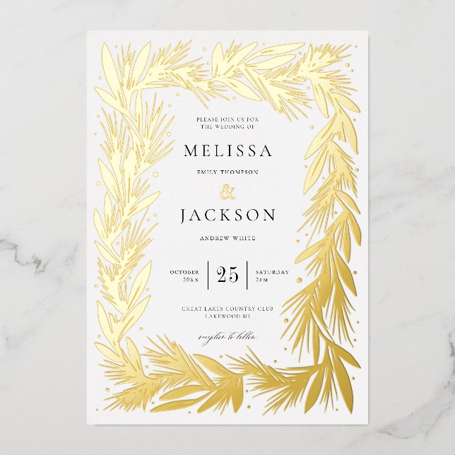 Invitation En Aluminium Mariage de cadre de couronne d'hiver moderne (Recto)