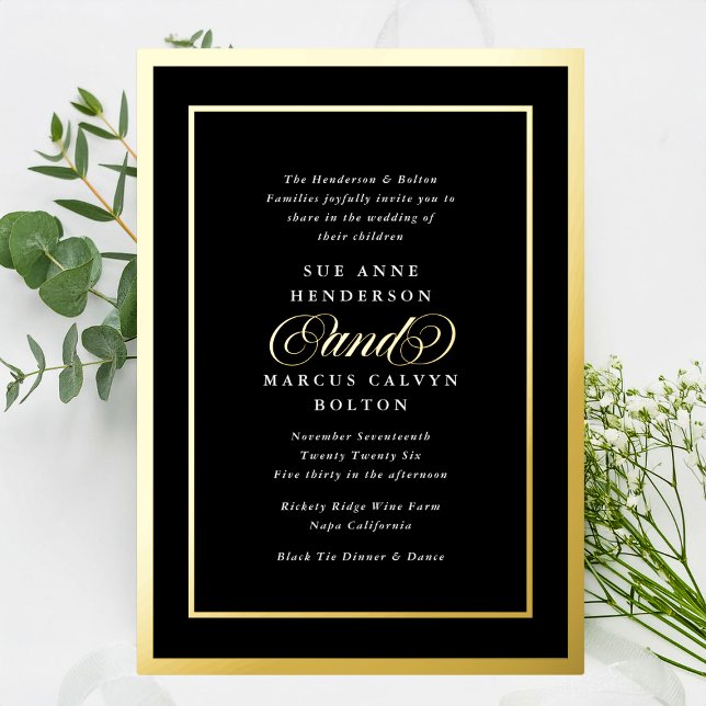 Invitation En Aluminium Mariage de cadres d'or Forme Blanc Noir Premium (Créateur téléchargé)