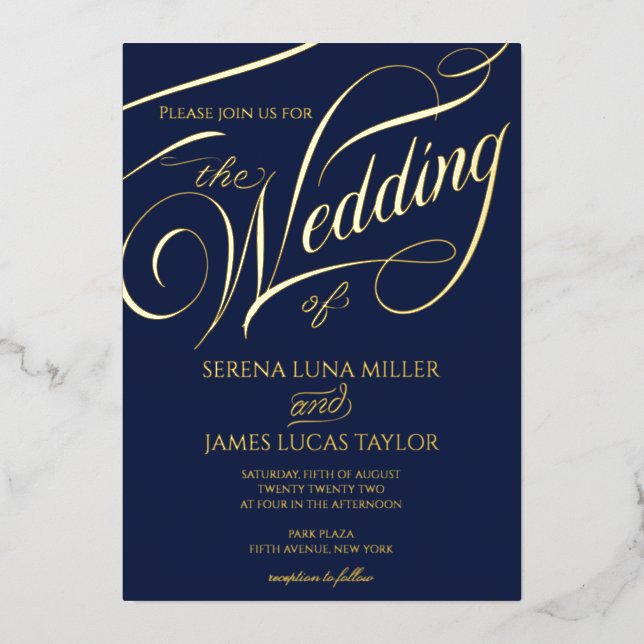 Invitation En Aluminium Mariage de calligraphie de floraison de l'huile d' (Recto)