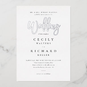 Invitation En Aluminium Mariage de calligraphie moderne Silver 