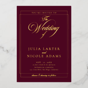 Invitation En Aluminium Mariage de calligraphie noire ivoire classique
