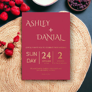 Invitation En Aluminium Mariage de calligraphie or Magenta Classy moderne