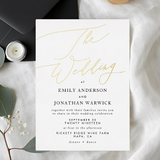 Invitation En Aluminium Mariage de calligraphie traditionnelle Gold Elegan