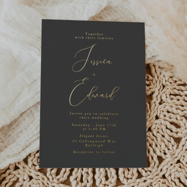 Invitation En Aluminium Mariage de charbon et d'or (Créateur téléchargé)