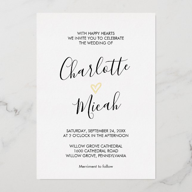 Invitation En Aluminium Mariage de coeur de l'huile d'or tiré à la main (Recto)