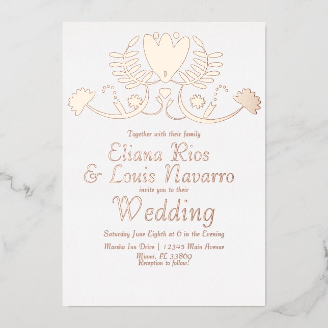 Invitation En Aluminium Mariage de coeur floral populaire mexicain moderne (Recto)