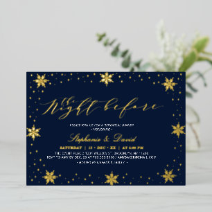 Invitation En Aluminium Mariage de couples hiver Gold & Navy Flocons de ne