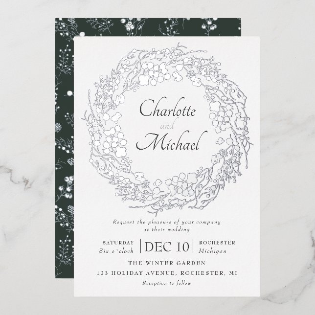 Invitation En Aluminium Mariage de courge de baies d'hiver en argent (Recto/Verso)