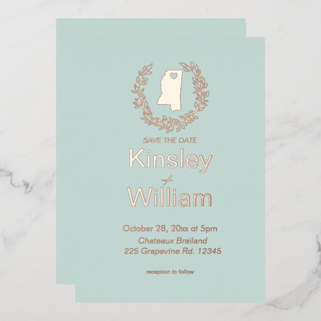 Invitation En Aluminium Mariage de destination à Mississippi    (Recto/Verso)