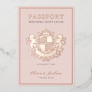 Invitation En Aluminium Mariage de destination chic rose et or rose neutre