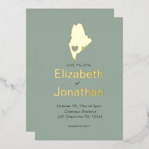 Invitation En Aluminium Mariage de Destination d'État du Maine Or