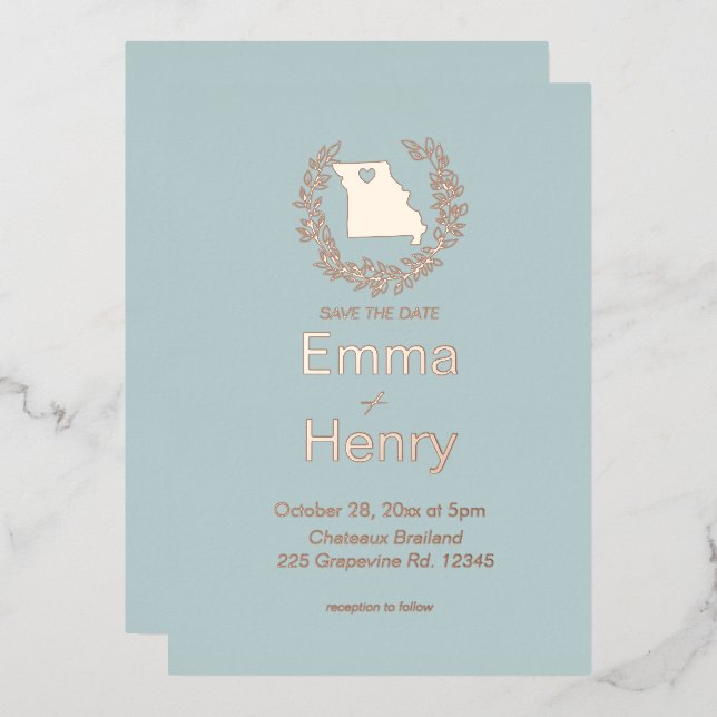 Invitation En Aluminium Mariage de destination du Missouri (Recto/Verso)