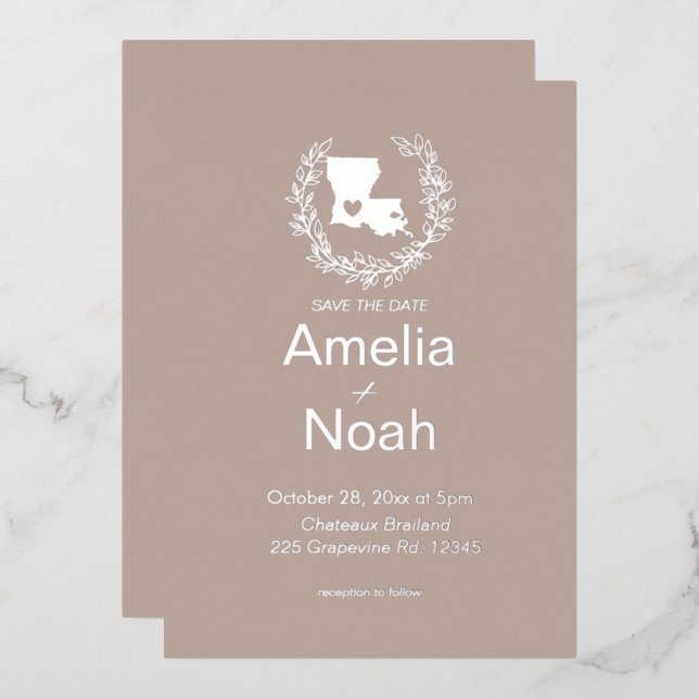Invitation En Aluminium Mariage de destination en Louisiane  (Recto/Verso)