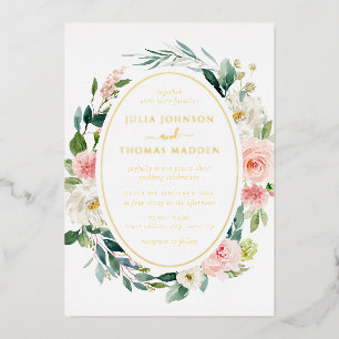 Invitation En Aluminium Mariage de feuillage Floral Gold Blush