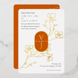 Invitation En Aluminium Mariage de jardin automnal moderne orange brûlé si