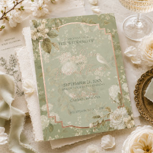 Invitation En Aluminium Mariage de jardin élégant aux fleurs vert pistache