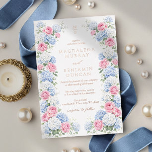 Invitation En Aluminium Mariage de jardin floral avec hortensia bleu et ro