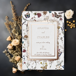 Invitation En Aluminium Mariage de jardin papillon en or rose