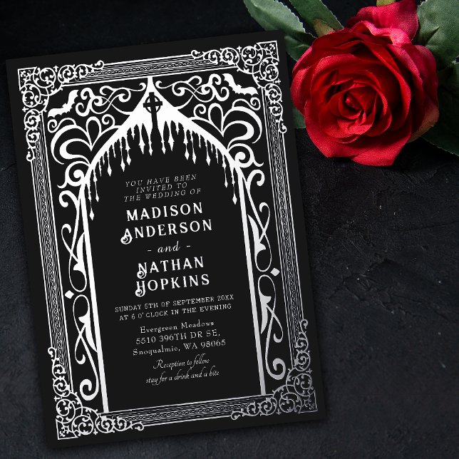 Invitation En Aluminium Mariage de la cathédrale gothique argenté Vampire (Créateur téléchargé)