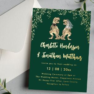 Invitation En Aluminium Mariage de la mariée et du marié dinosaures Vert e