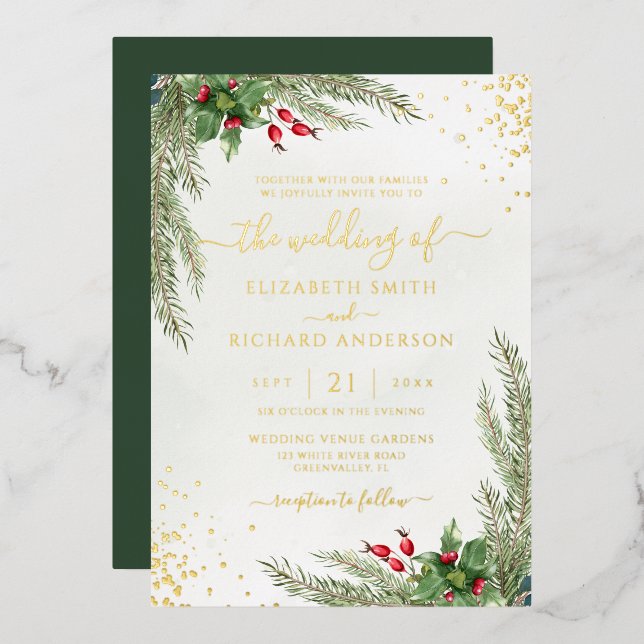 Invitation En Aluminium Mariage de la verdure botanique des fêtes de fin d (Recto/Verso)