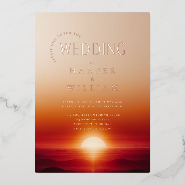 Invitation En Aluminium Mariage de luxe au coucher du soleil (Recto)