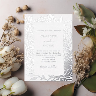 Invitation En Aluminium Mariage de luxe botanique argent