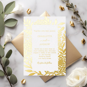 Invitation En Aluminium Mariage de luxe botanique en or blanc