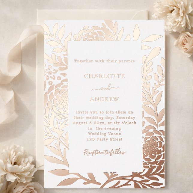Invitation En Aluminium Mariage de luxe botanique or rose (Créateur téléchargé)